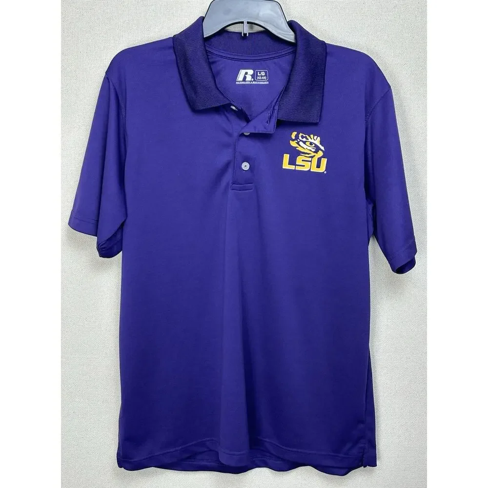 Russell NCAA LSU Tigers Shirt Mens Large‎ Dri-Fit Lightweight Purple Polo Shirt